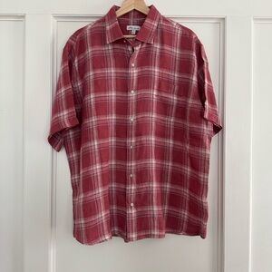 Peter Millar Plaid Short Sleeve Button Up Shirt XL 100% Linen